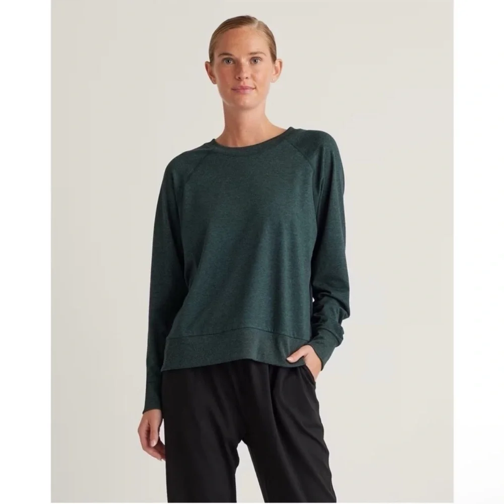 Quince Active Flowknit Pullover Crew Heather Green Size Medium